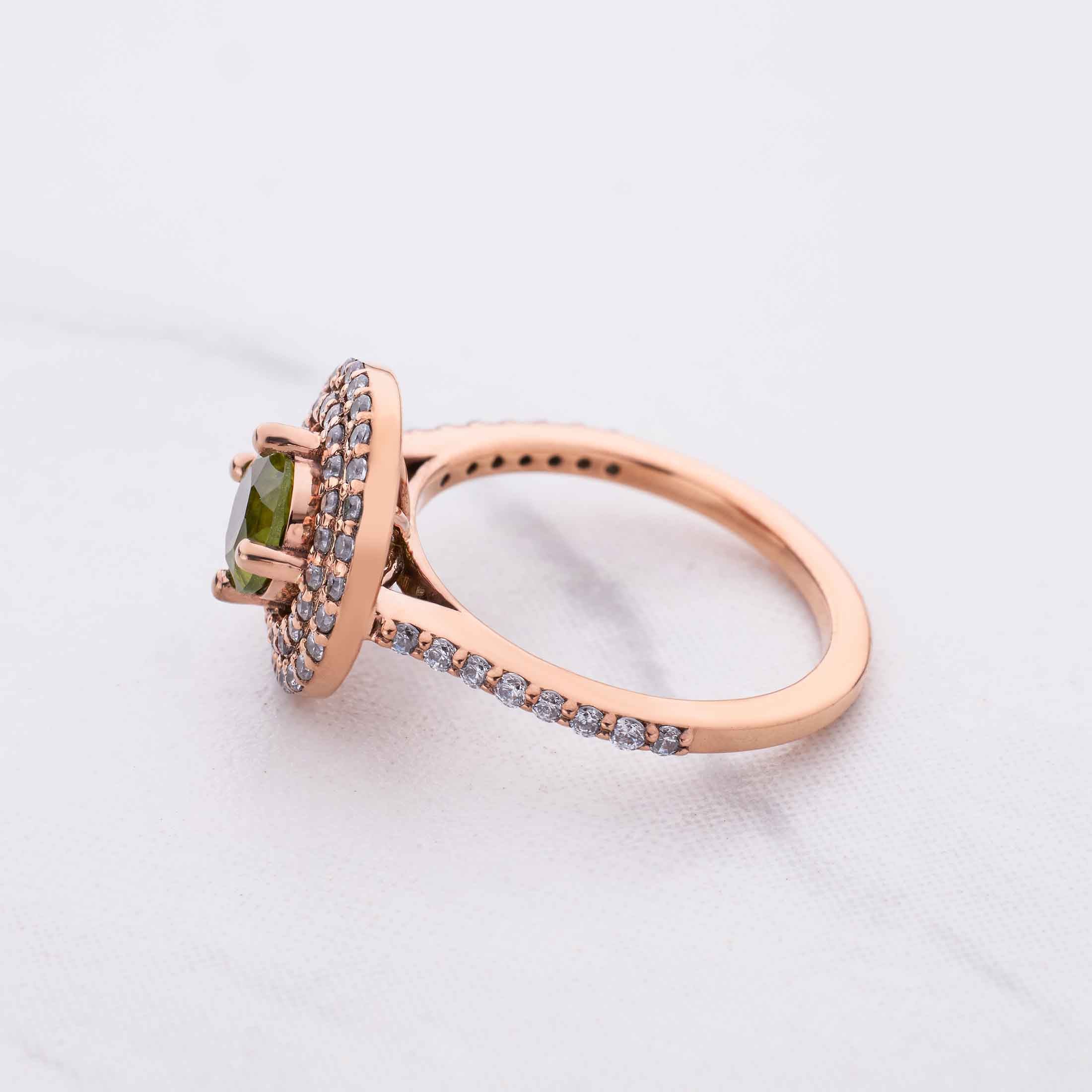 Double Halo Statement Ring Cocktail Party Peridot Engagement Rings Rose Gold