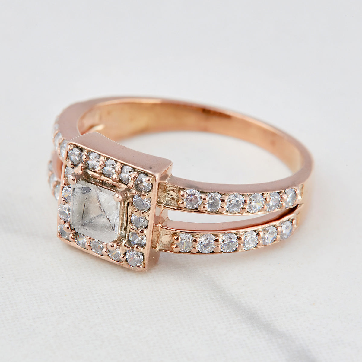 0.40CT Rutilated Quartz Engagement Ring Set Halo Moissanite