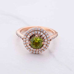 Cocktail Party Statement Ring Double Halo Moissanite Peridot Ring