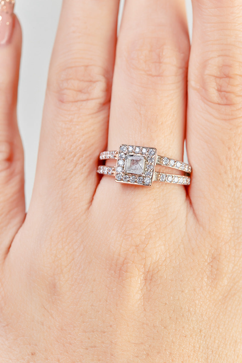 Moissanite and Rutilated Quartz Ring