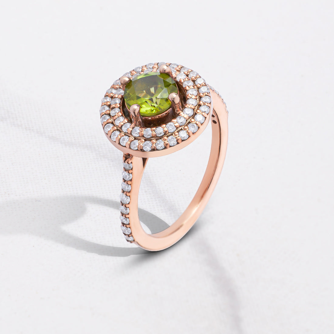 Double Halo Statement Ring Cocktail Party Peridot Engagement Rings Rose Gold
