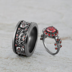 Matching Skull Engagement Rings His and Hers Gothic Ring Set