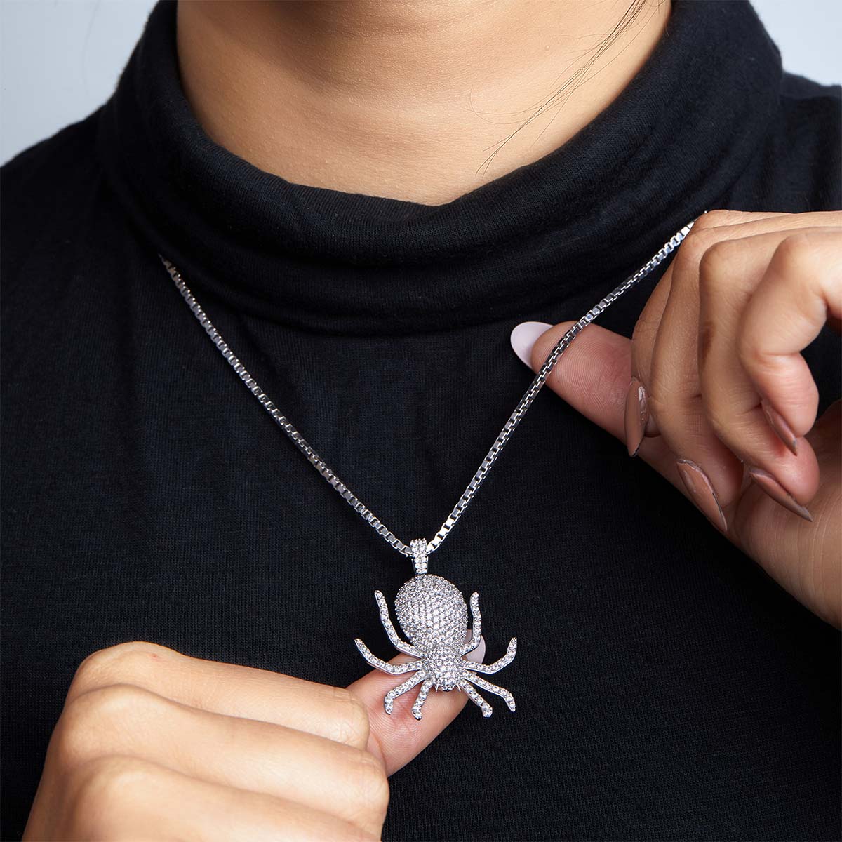 Iced Out Spider Pendant Necklace Unisex CZ Diamond Sterling Silver Hip Hop Gothic Jewelry