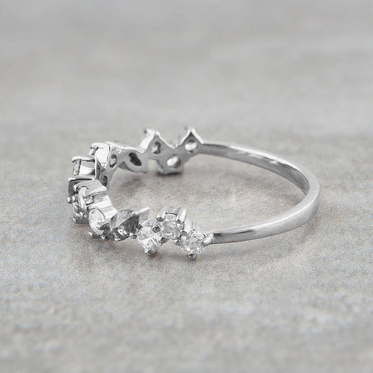 Natural Salt and Pepper Diamond Wedding Band Grey Galaxy Diamond Anniversary Band White Gold Eternity Promise Ring Marquise Round Cut Moissanite