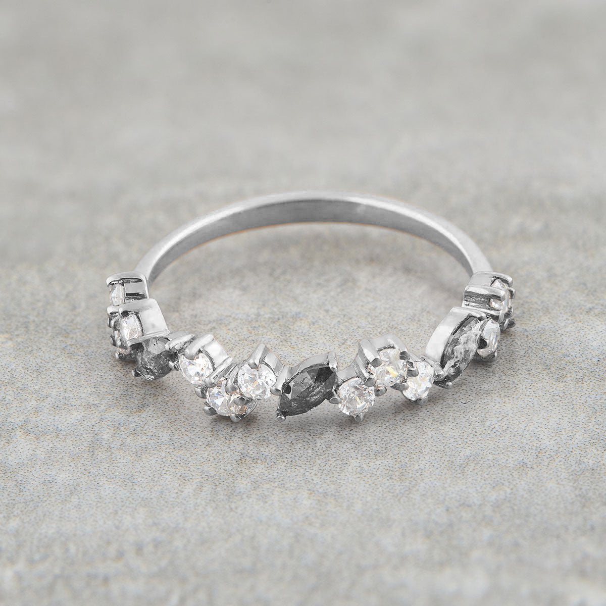 Natural Salt and Pepper Diamond Wedding Band Grey Galaxy Diamond Anniversary Band White Gold Eternity Promise Ring Marquise Round Cut Moissanite