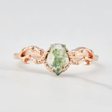 Shield Cut Moss Agate Promise Ring