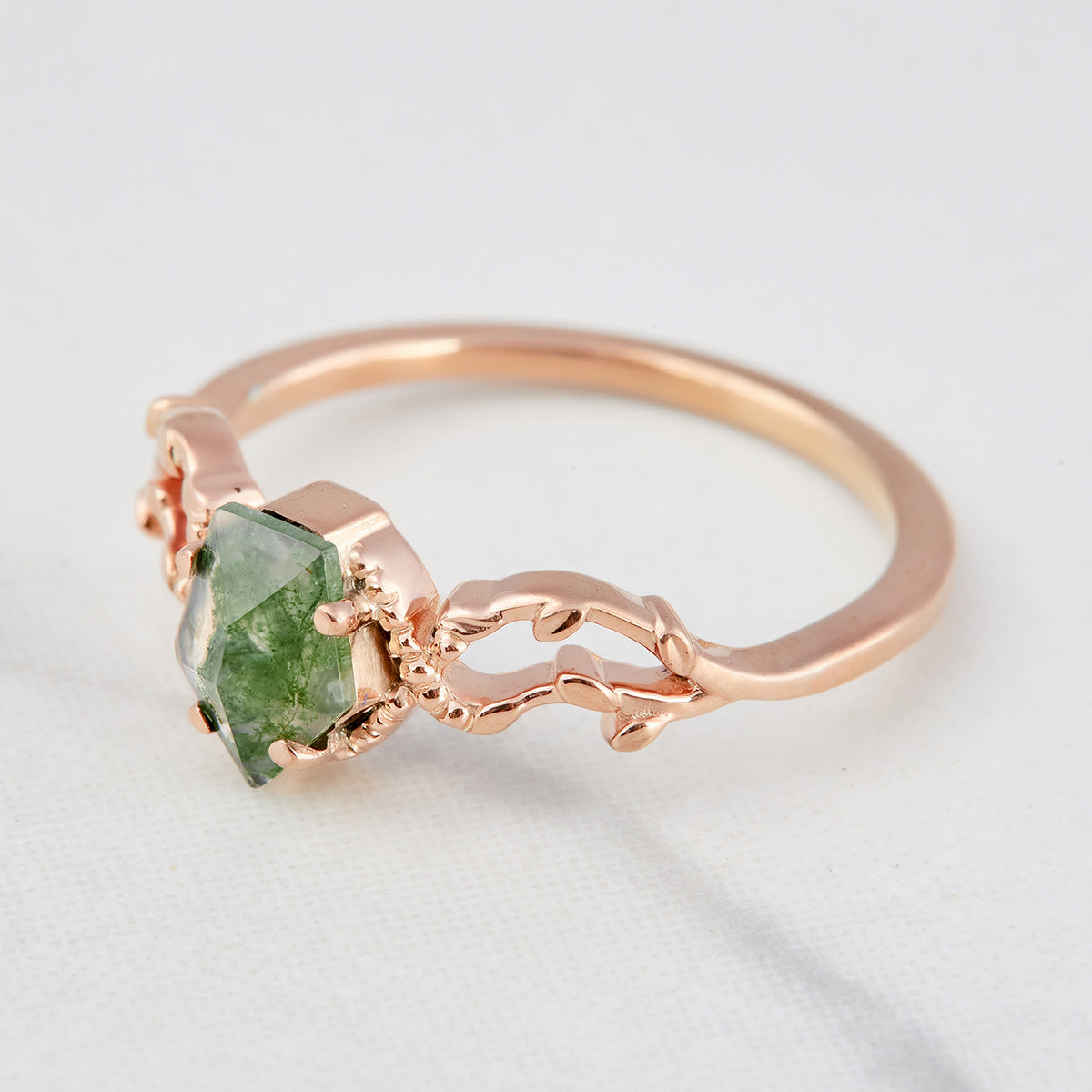 Shield Cut Natural Moss Agate Ring