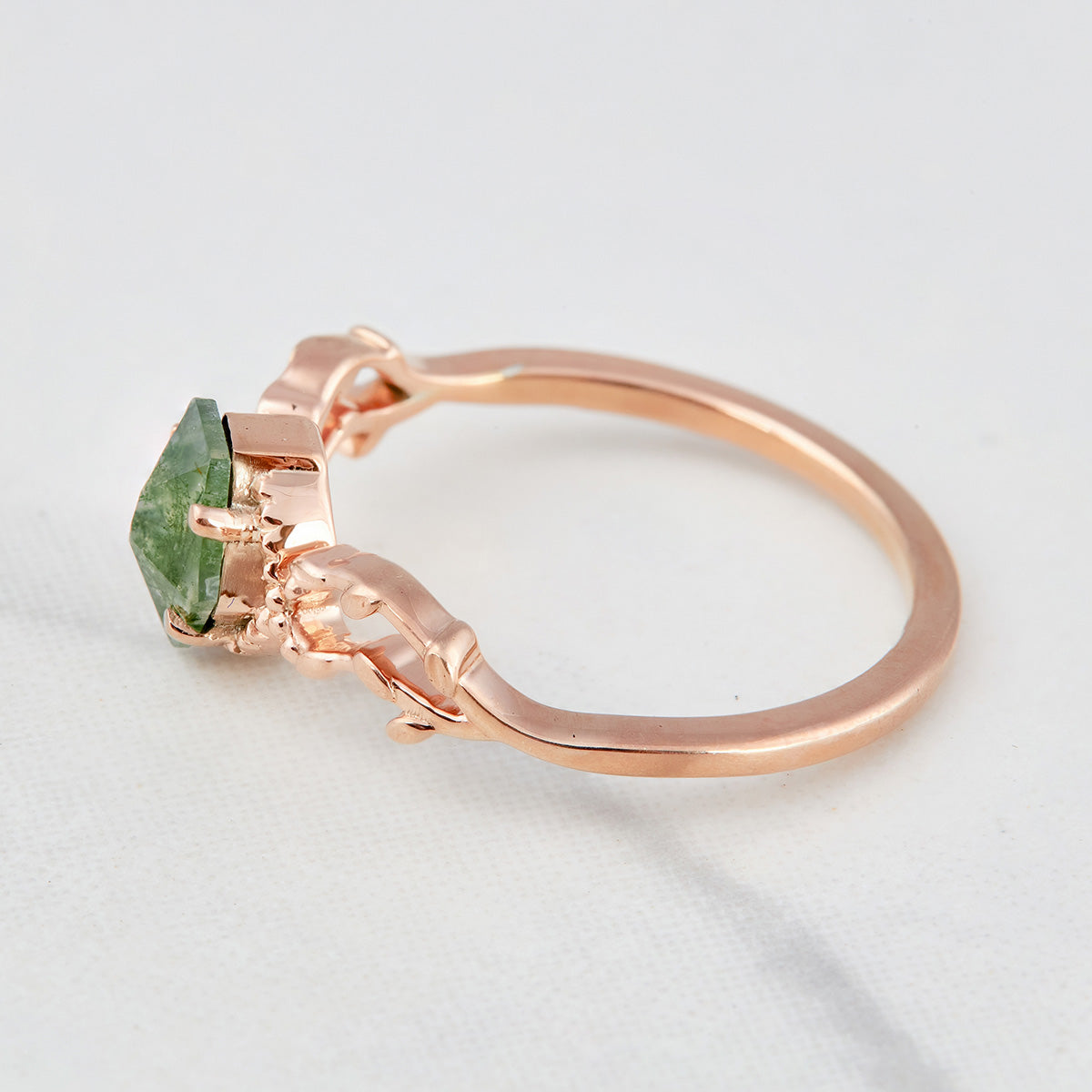 Shield Cut Natural Moss Agate Ring