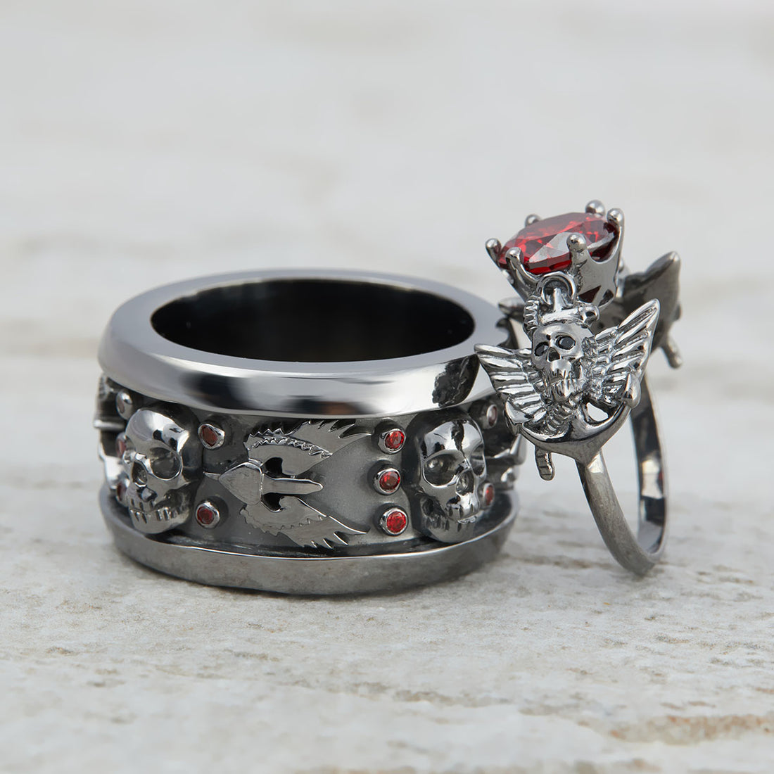 Dark Angel Wings Skull Rings