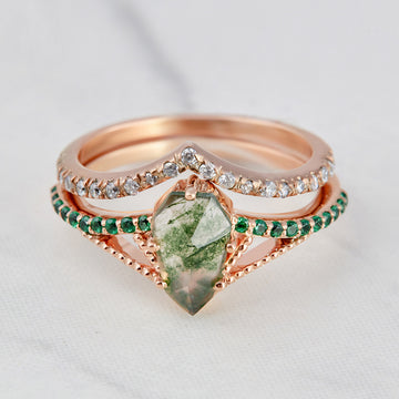 1.0CT Moss Agate Engagement Ring Set