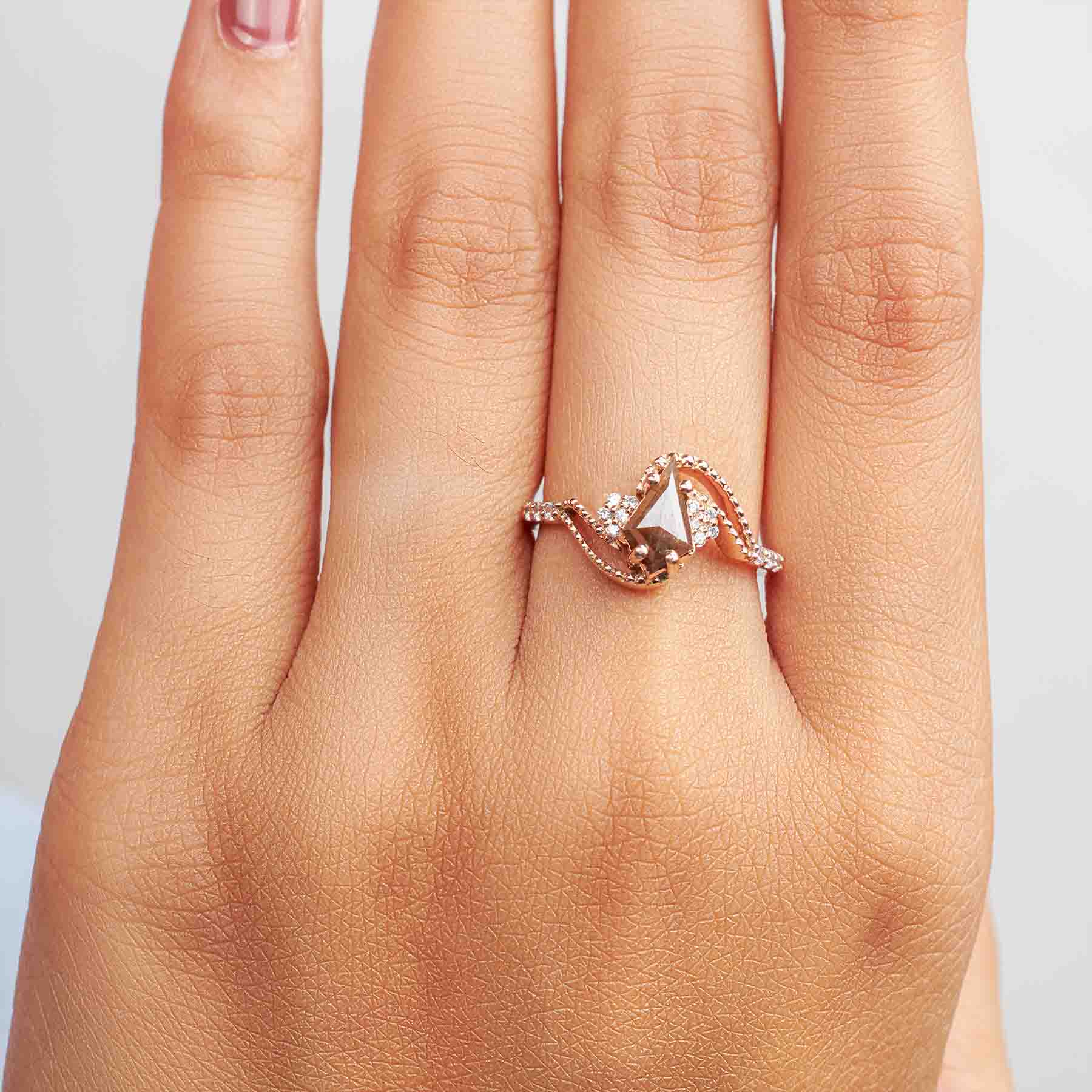 Kite Rose Cut Brown Rustic Diamond Cluster Moissanite Vintage Engagement Ring