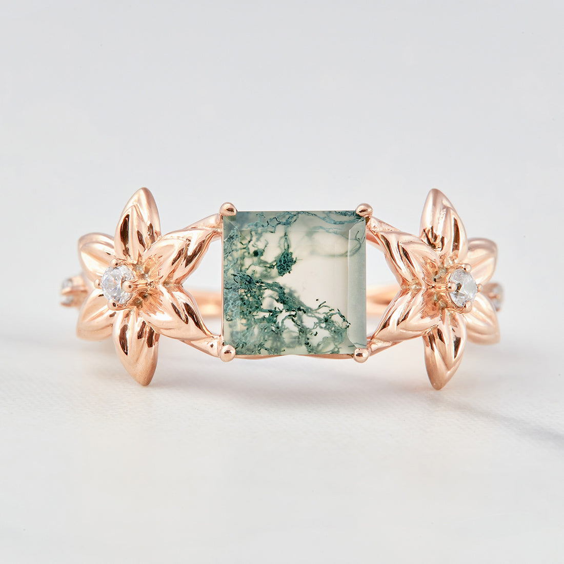 Moss Agate Flower Engagement Ring