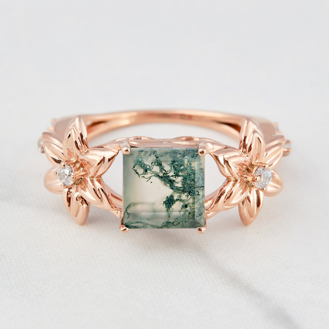 Moss Agate Flower Engagement Ring