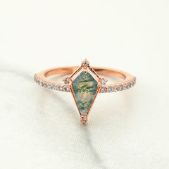 Moss Agate Kite Cut Ring Healing Gemstone Engagement Rings