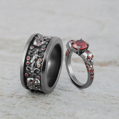 Skull Engagement Rings Set His Her Gothic Matching Couple Ring