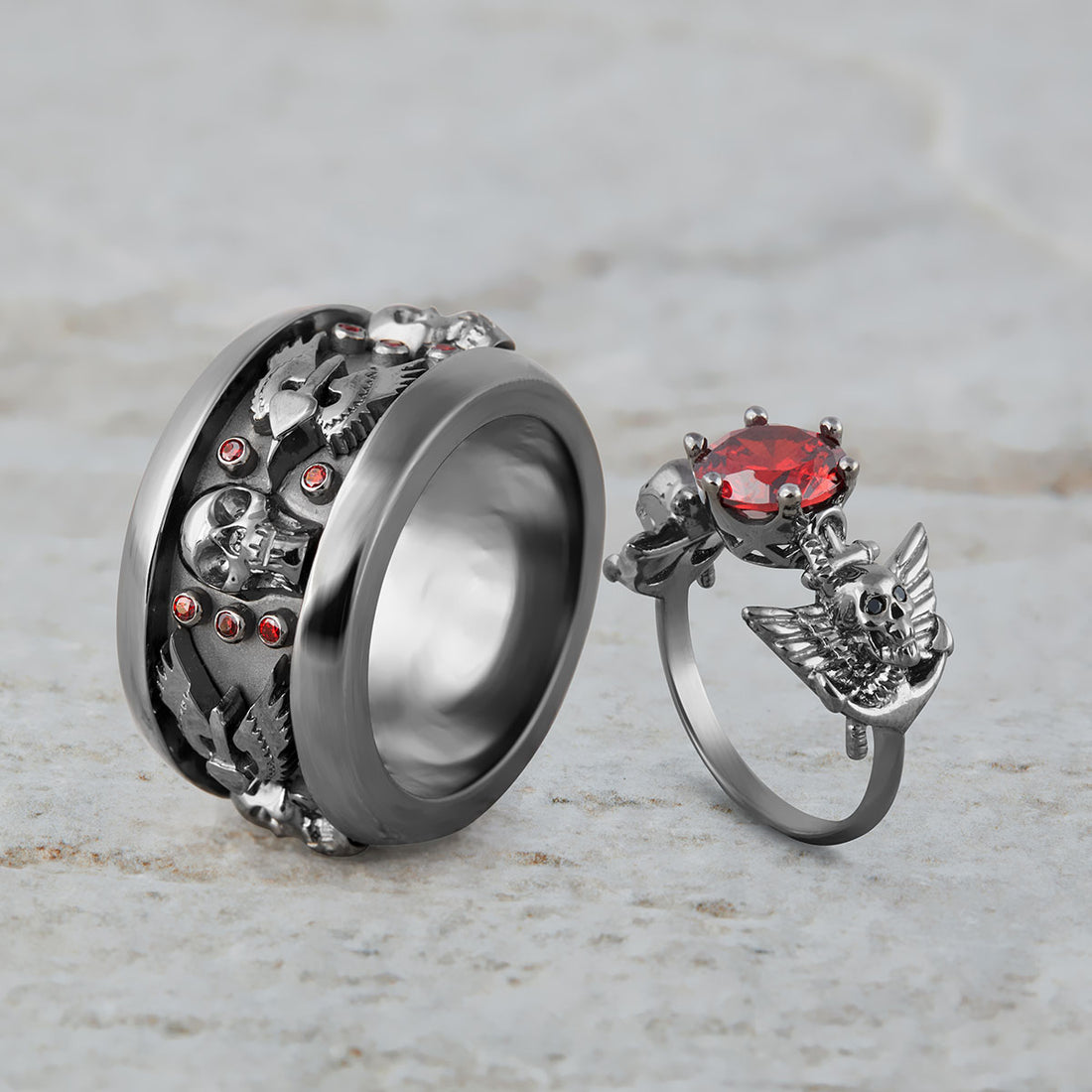 Dark Angel Wings Skull Rings