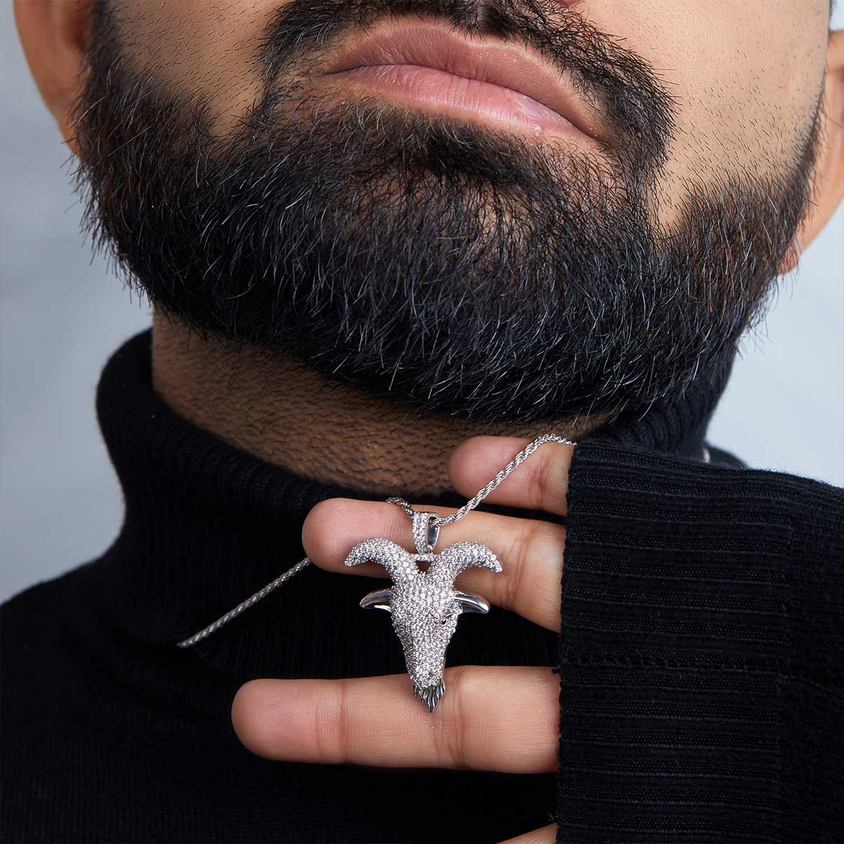 Iced Out Goat Pendant Necklace Capricorn Jewelry GOAT - Greatest Of All Time Hip Hop Jewelry