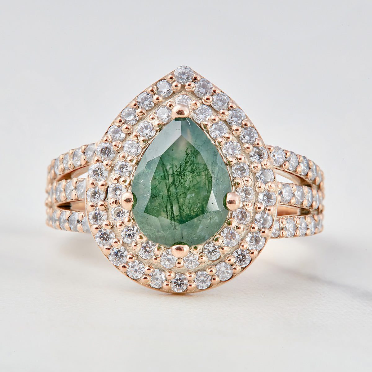 Pear Moss Agate Engagement Ring