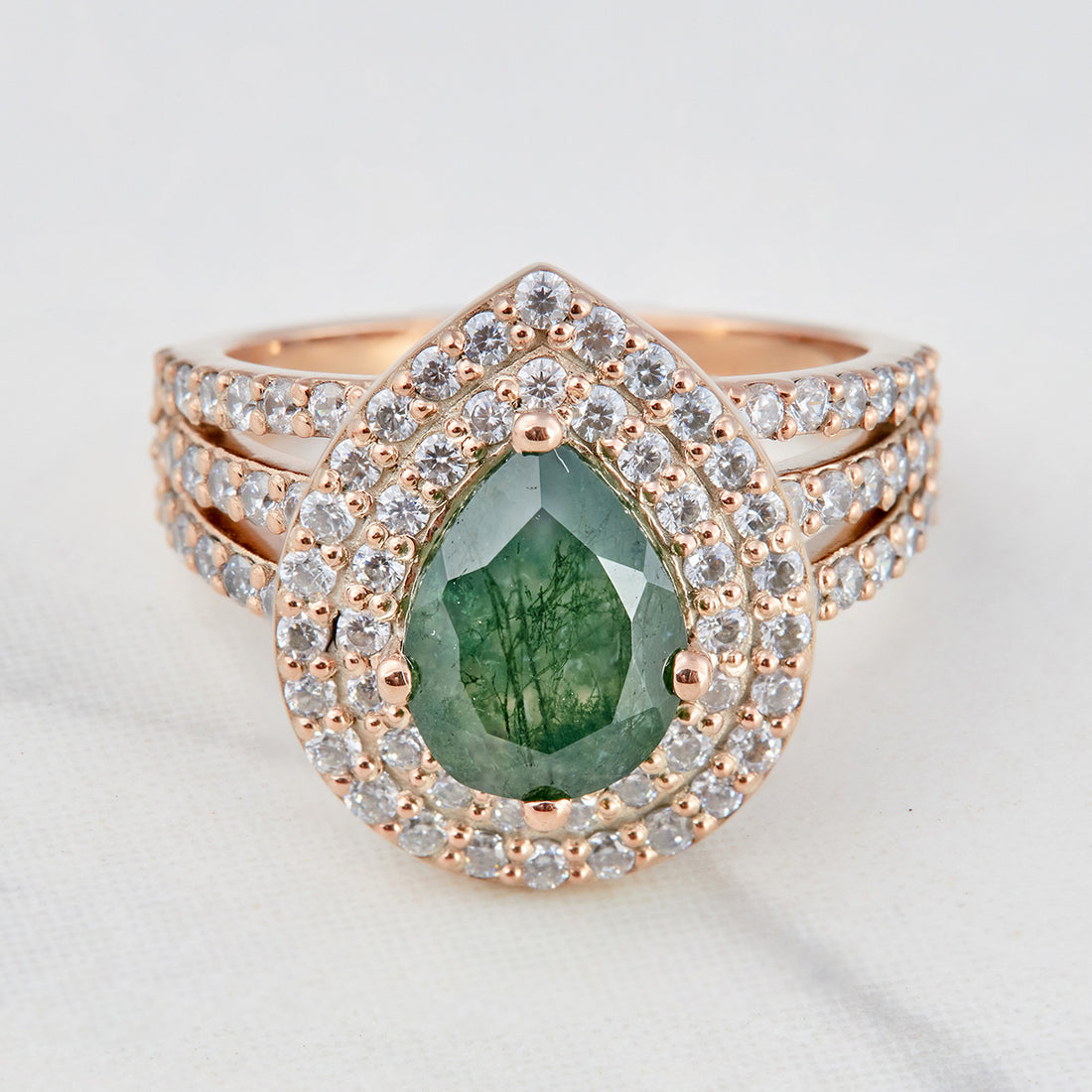 Pear Moss Agate Engagement Ring