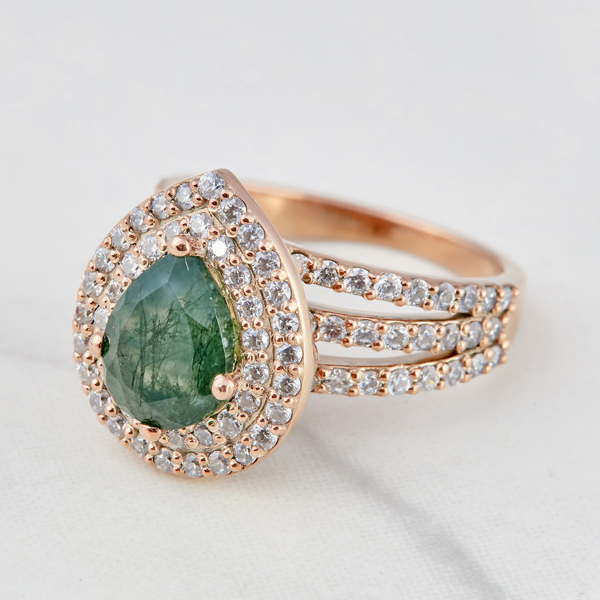 Pear Moss Agate Engagement Ring