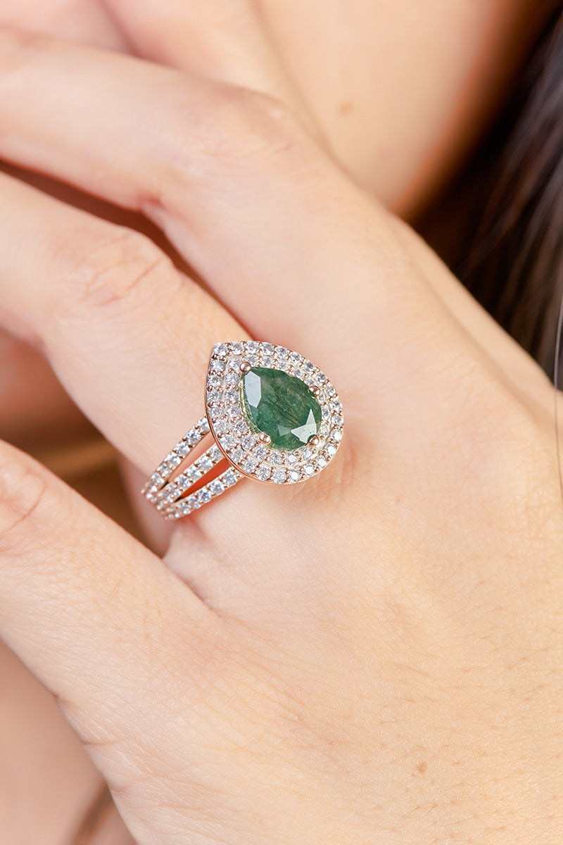 Pear Moss Agate Engagement Ring