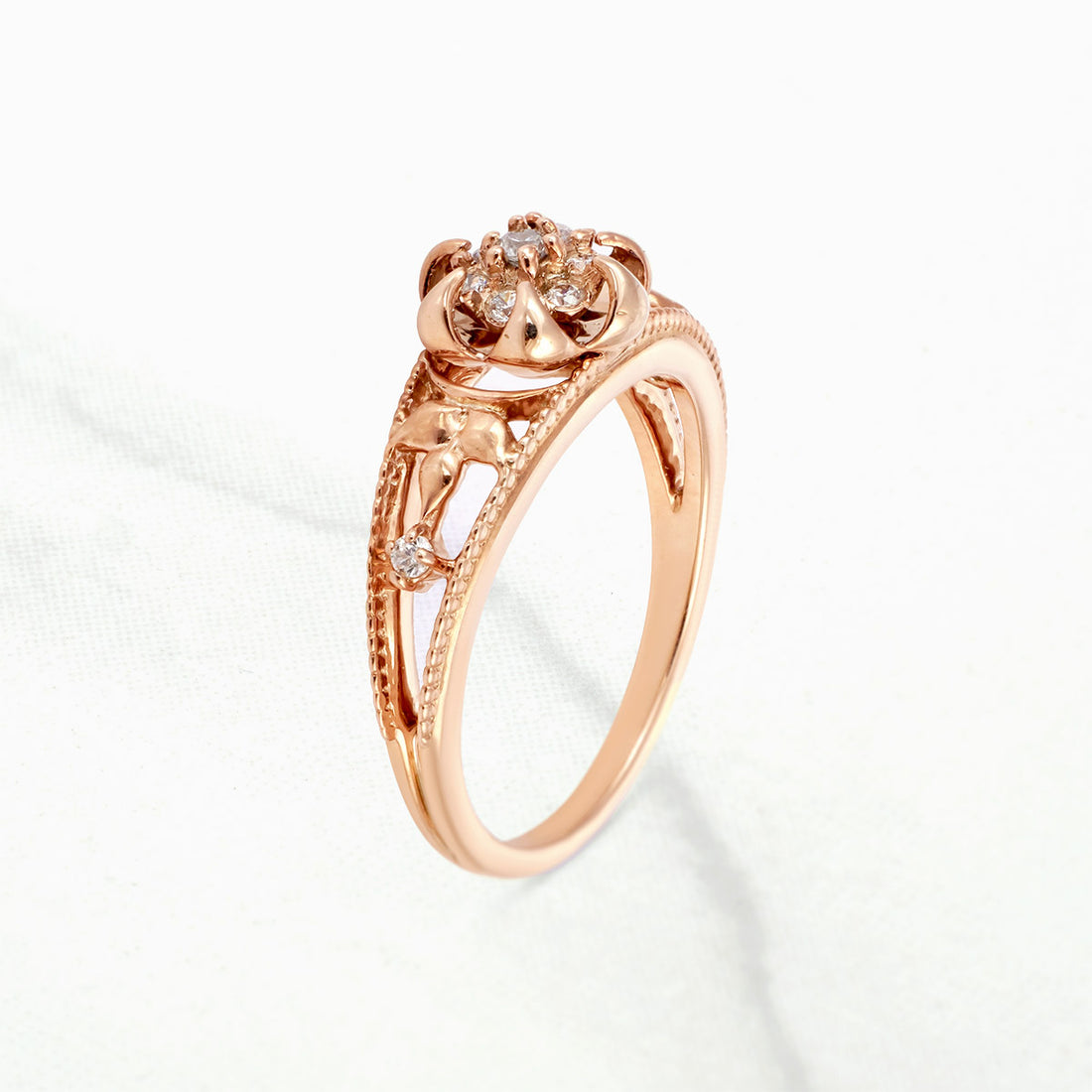 Blossom Flower Ring Set Rose Gold Nature Inspired Bridal Rings