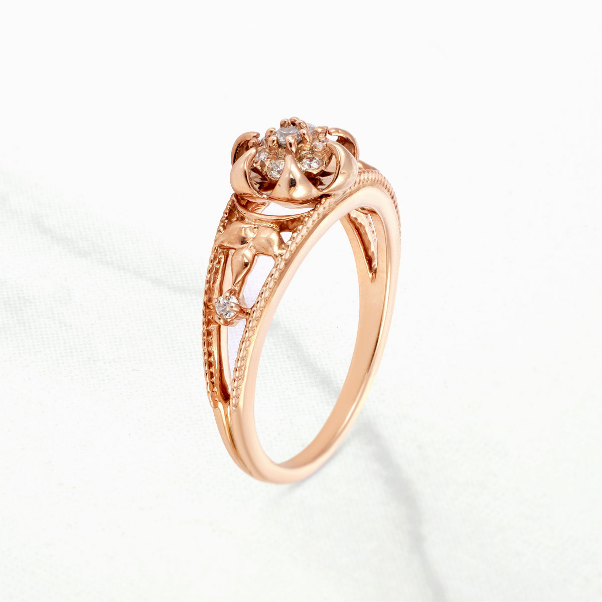 Cluster Moissanite Diamond Blossom Flower Engagement Ring Floral Art Deco Vintage Rose Gold