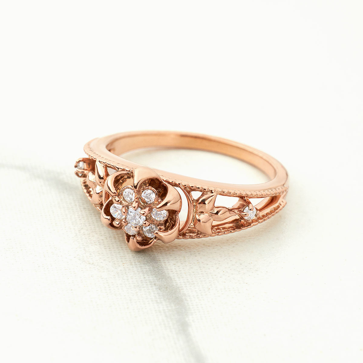 Cluster Moissanite Diamond Blossom Flower Engagement Ring Floral Art Deco Vintage Rose Gold