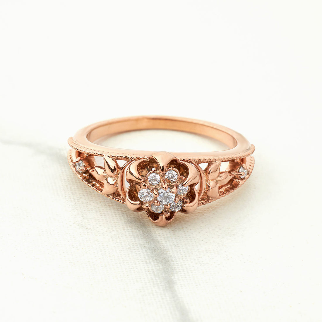 Cluster Moissanite Diamond Blossom Flower Engagement Ring Floral Art Deco Vintage Rose Gold