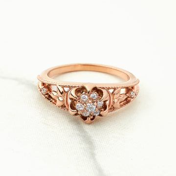 Cluster Moissanite Blossom Flower Engagement Ring Rose Gold