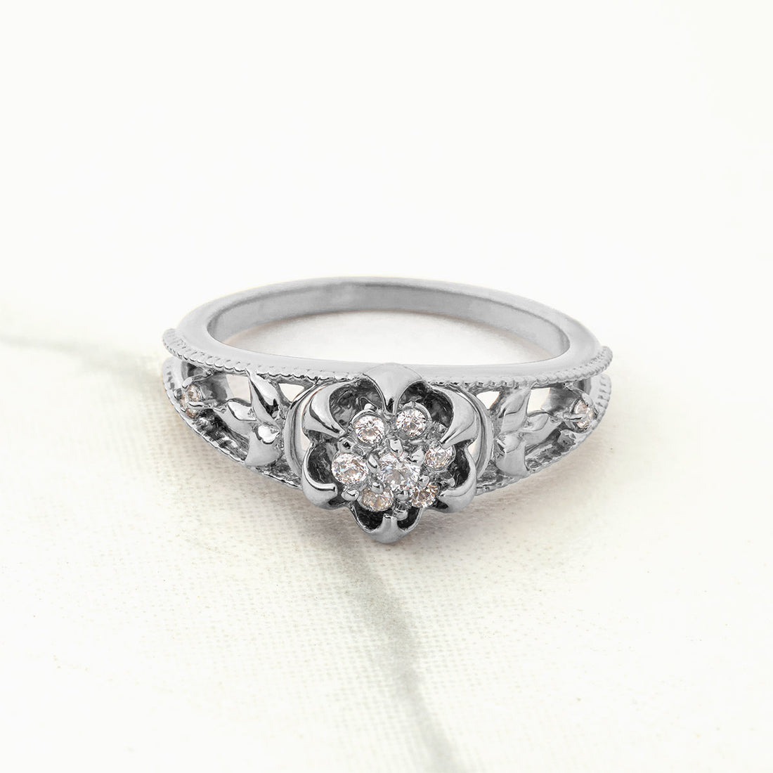 Cluster Moissanite Diamond Blossom Flower Engagement Ring Floral Art Deco Vintage Rose Gold