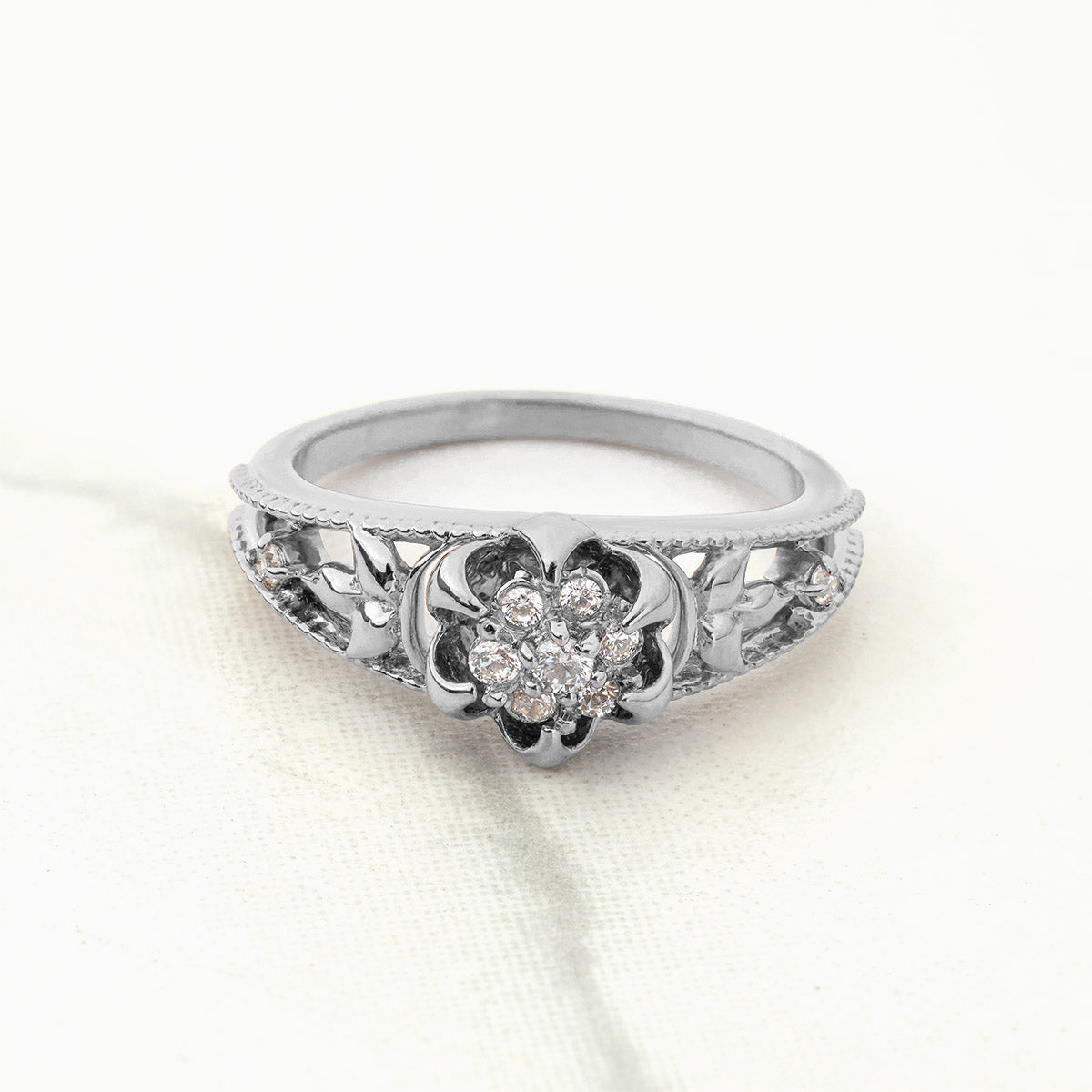 Cluster Moissanite Diamond Blossom Flower Engagement Ring Floral Art Deco Vintage Rose Gold