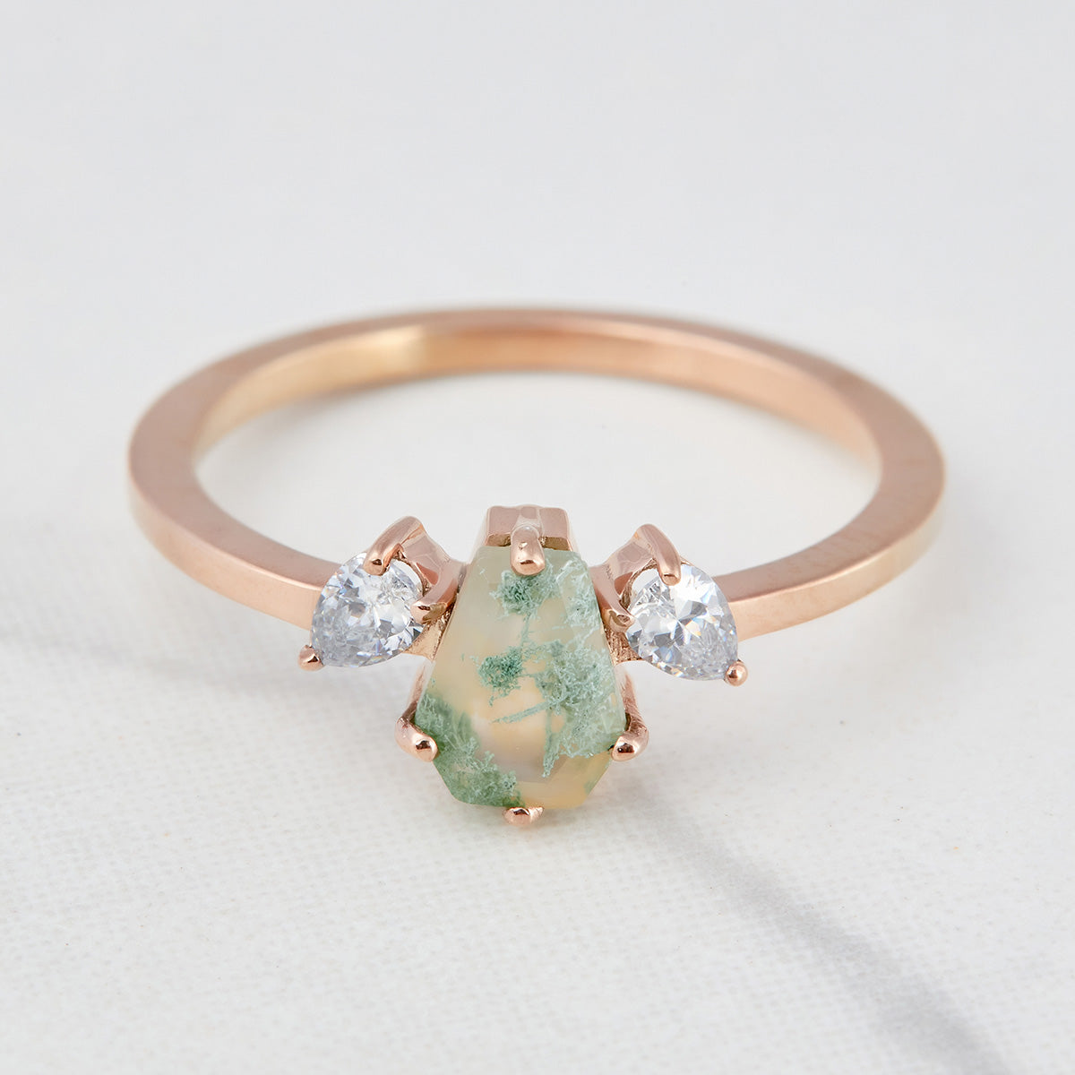 Coffin Moss Agate Engagement Ring Set