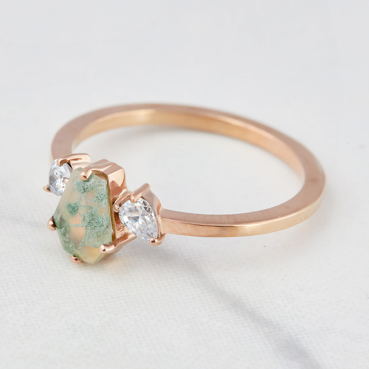 Coffin Moss Agate Engagement Ring Set