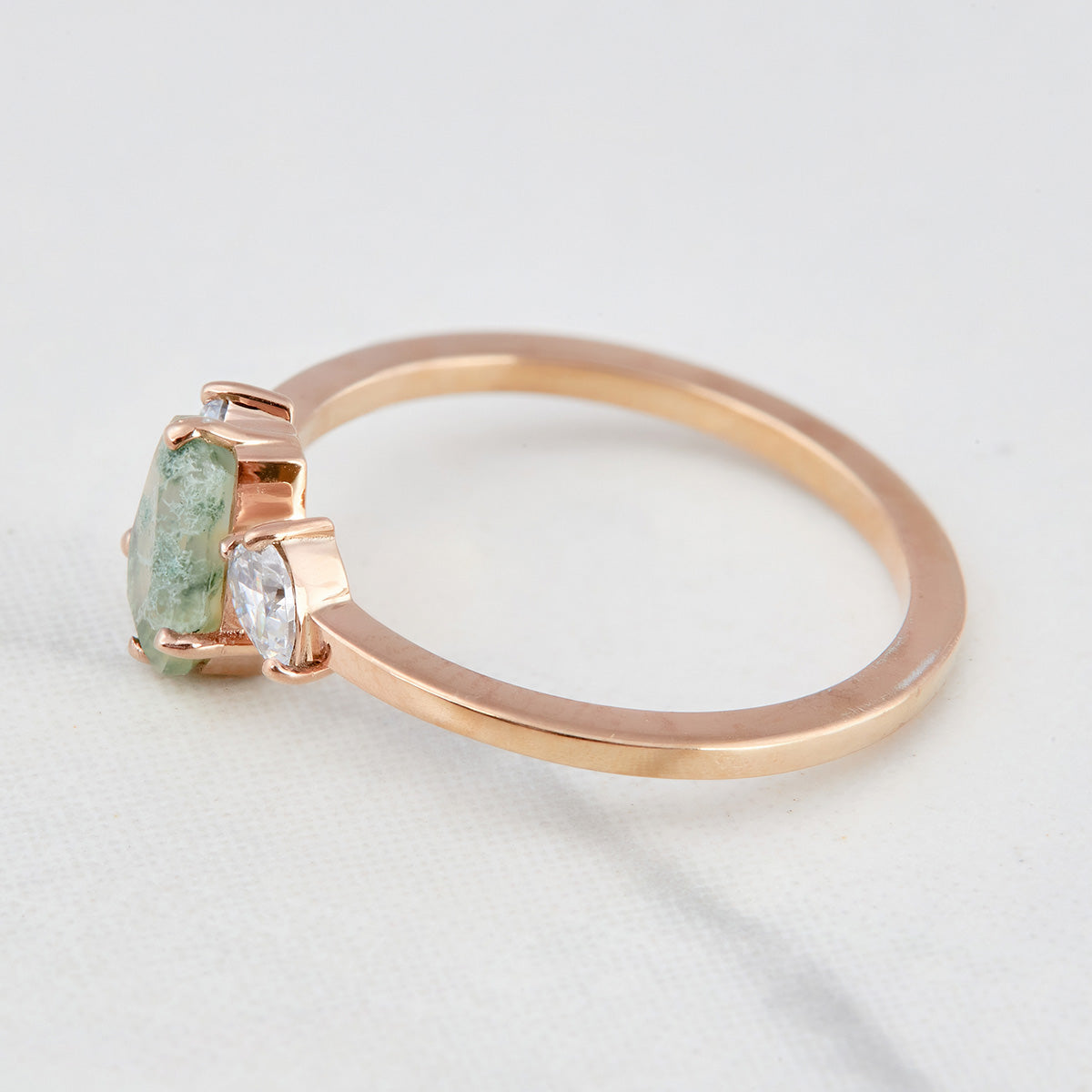 Coffin Moss Agate Engagement Ring Set