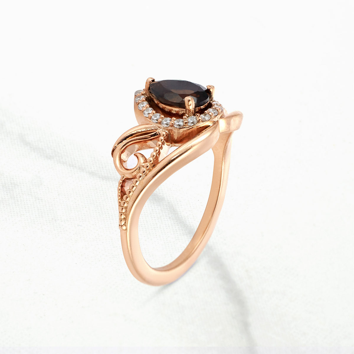 Pear Cut Smoky Quartz Ring Teardrop Brown Gemstone Vintage Engagement Ring Rose Gold