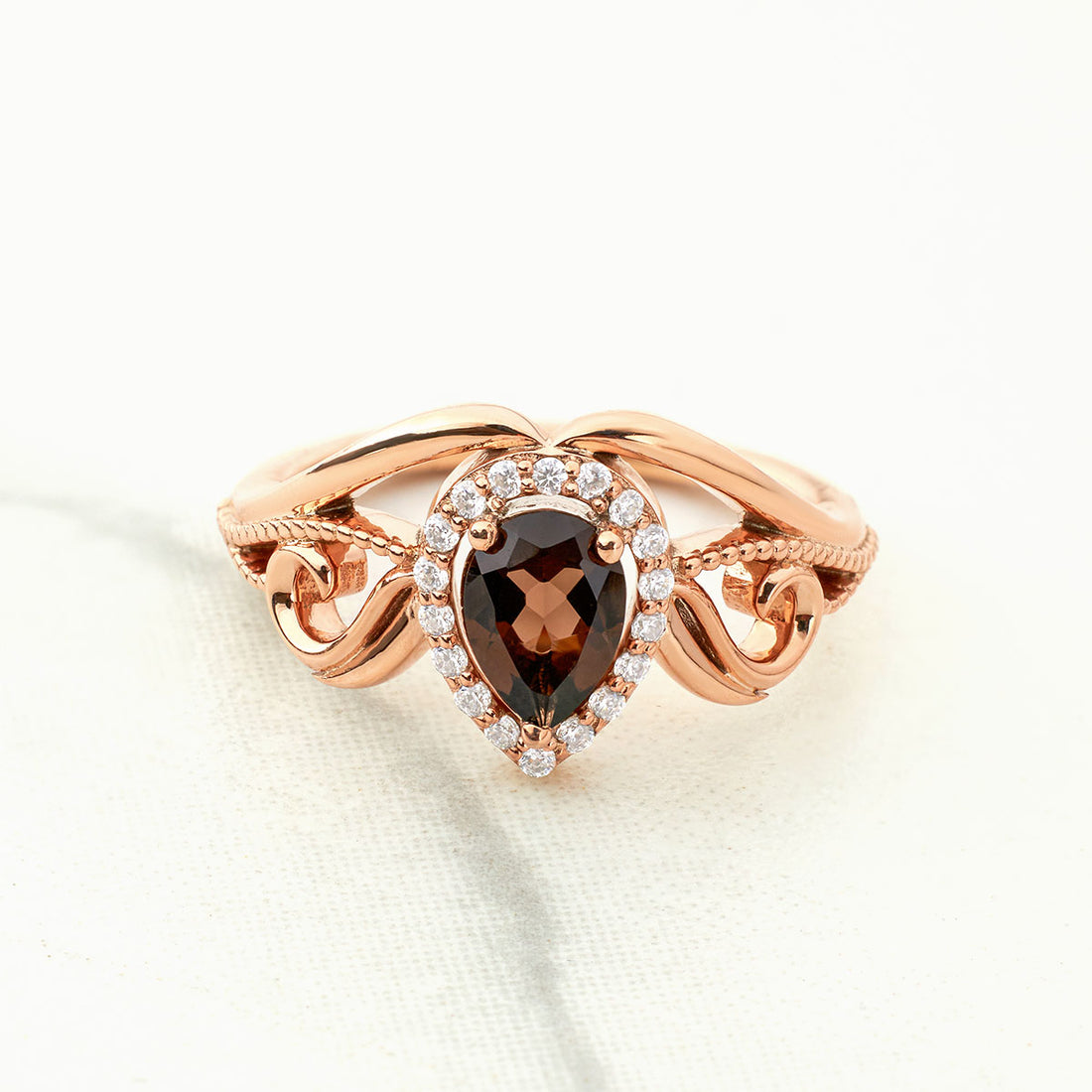 Pear Cut Smoky Quartz Ring Teardrop Brown Gemstone Vintage Engagement Ring Rose Gold