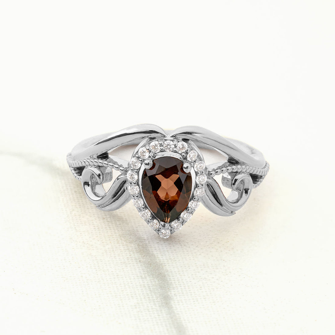 Pear Cut Smoky Quartz Ring Teardrop Brown Gemstone Vintage Engagement Ring Rose Gold