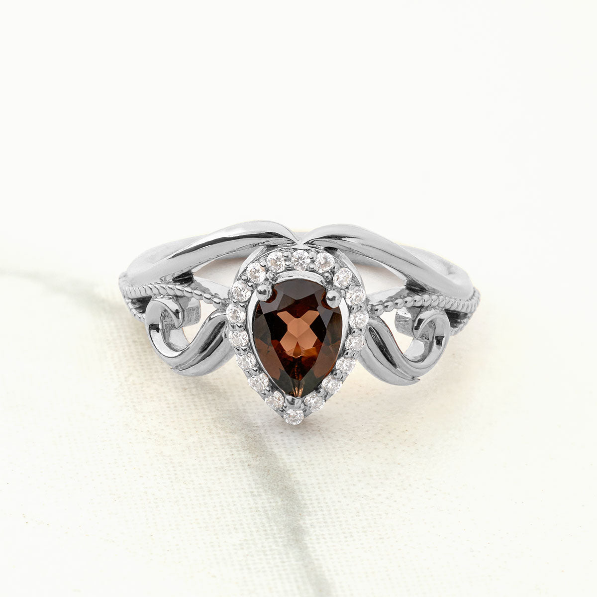 Pear Cut Smoky Quartz Ring Teardrop Brown Gemstone Vintage Engagement Ring Rose Gold