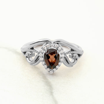 Pear Cut Smoky Quartz Ring Teardrop Brown Gemstone Vintage Engagement Ring Rose Gold