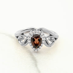 Teardrop Smoky Quartz Engagement Ring Vintage Wedding Rings