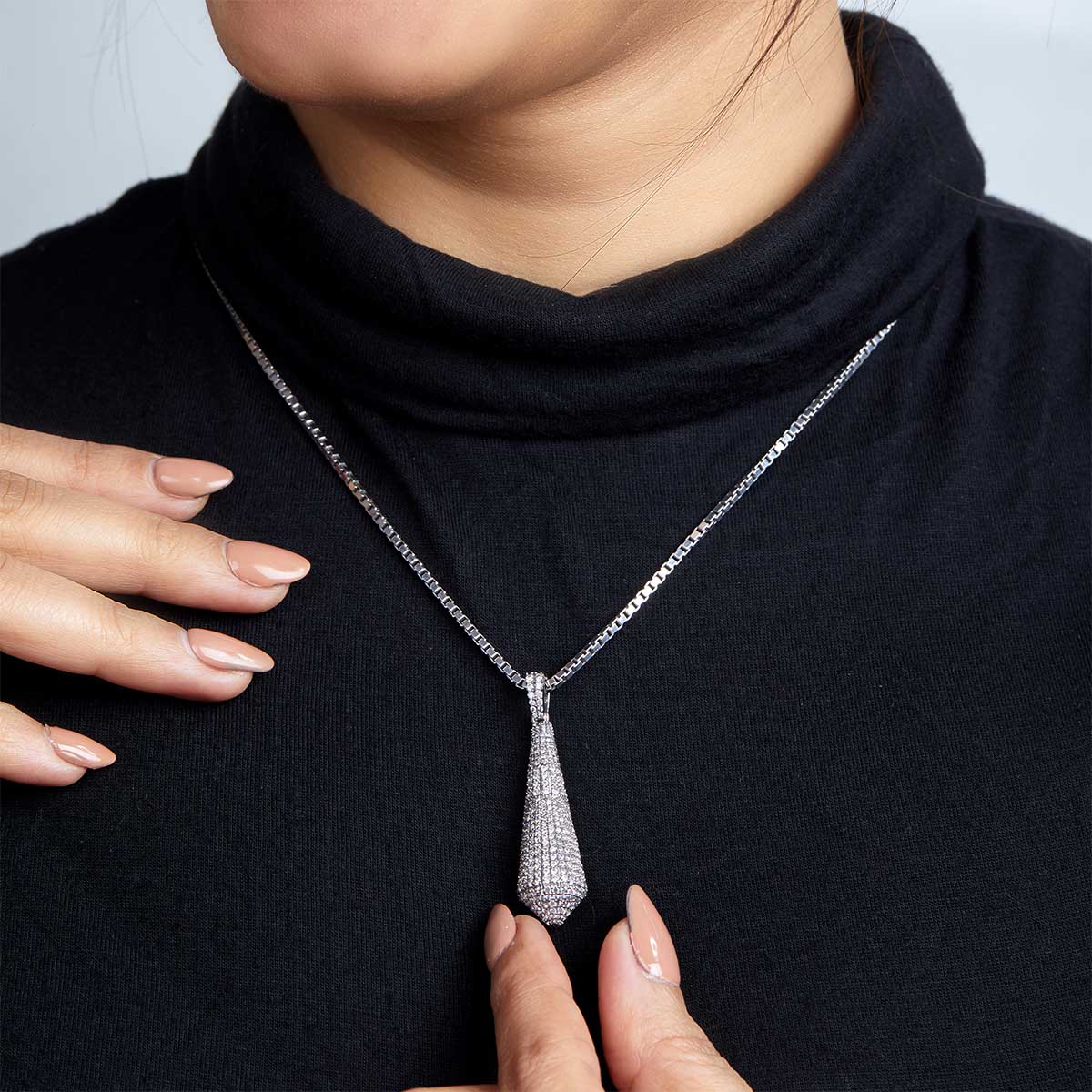 Iced Out Pointed Pendant Necklace Cubic Zirconia Sterling Silver Hip Hop Jewelry