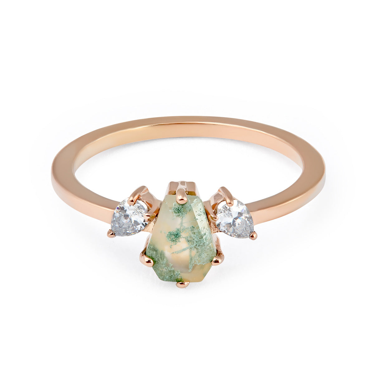 Till Death Coffin Engagement Ring Moss Agate Pear Cut Diamond