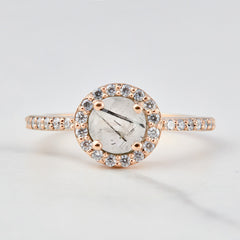Rutile Quartz Engagement Ring for Women Halo Promise Ring