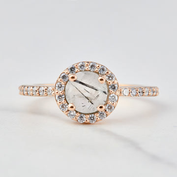Halo Rutilated Quartz Engagement Ring
