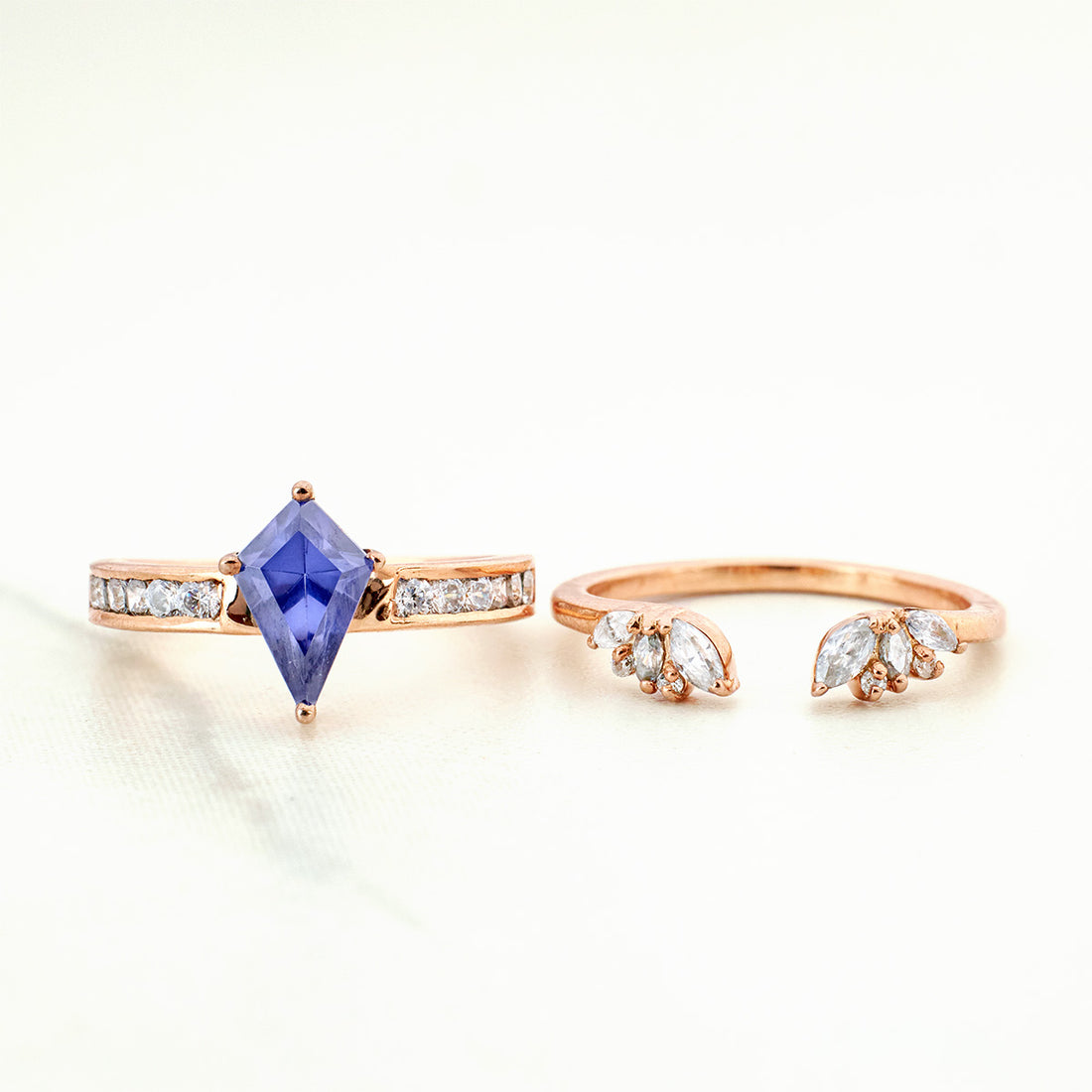 Blue Titanic Gemstone Kite Cut Ring Set Statement Bridal Rings