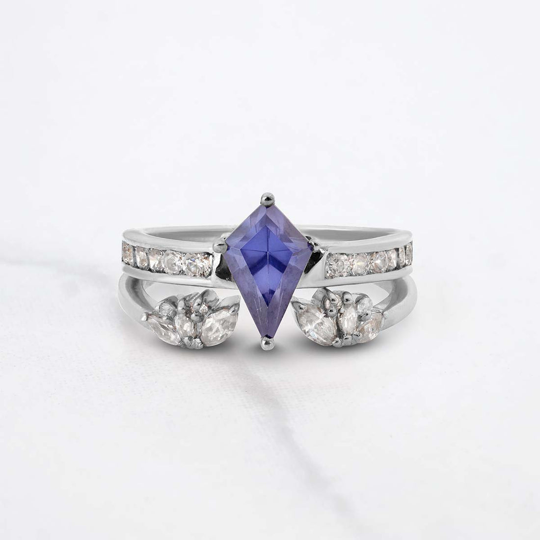 Blue Titanic Gemstone Kite Cut Ring Set Statement Bridal Rings