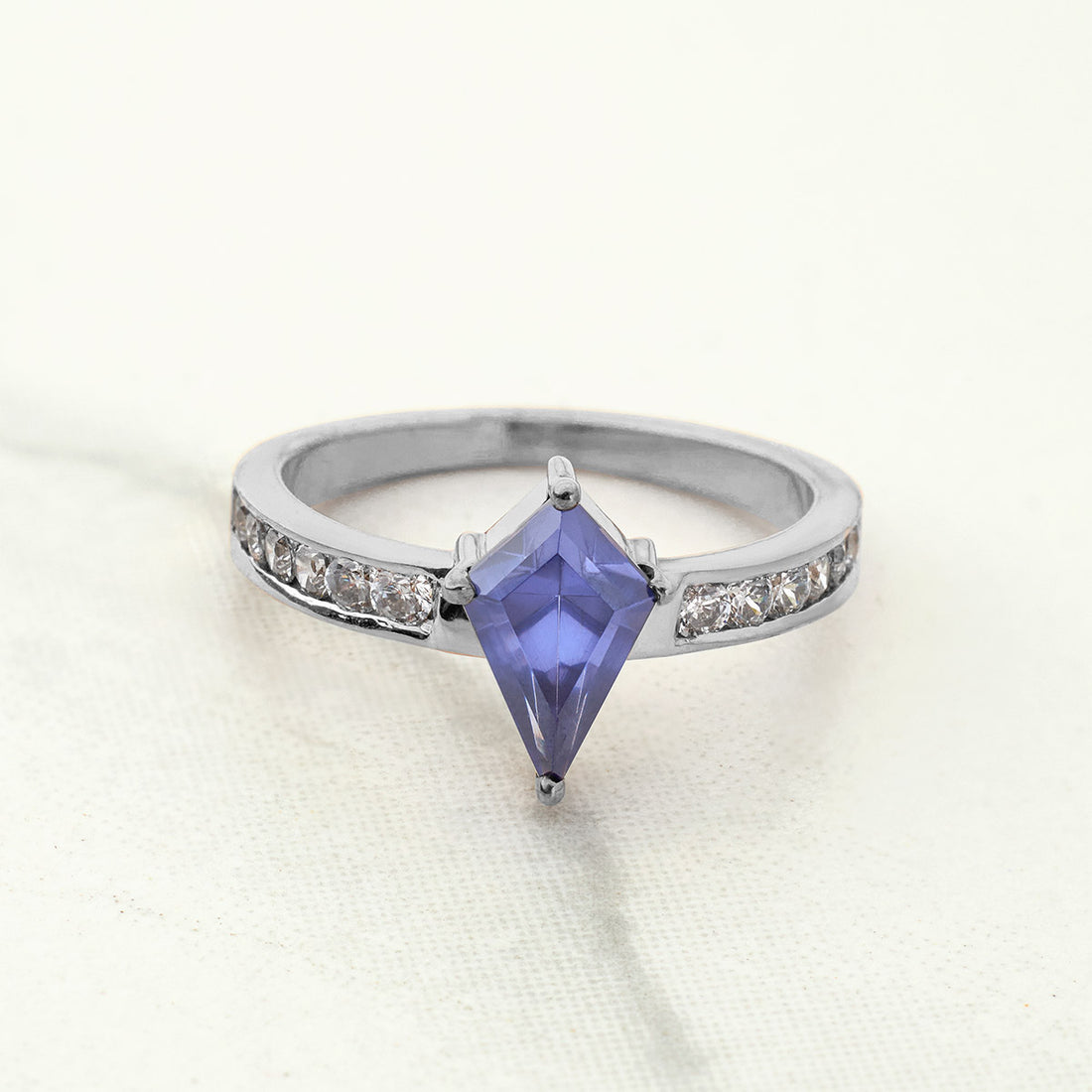Kite Cut Blue Titanic Gemstone and Moissanite Ring Statement Engagement Rings Rose Gold