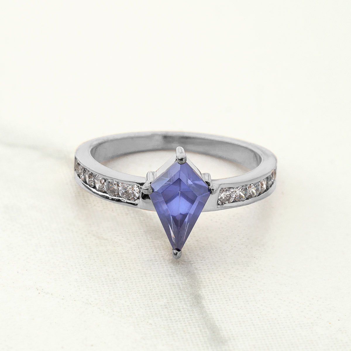 Kite Cut Blue Titanic Gemstone and Moissanite Ring Statement Engagement Rings Rose Gold