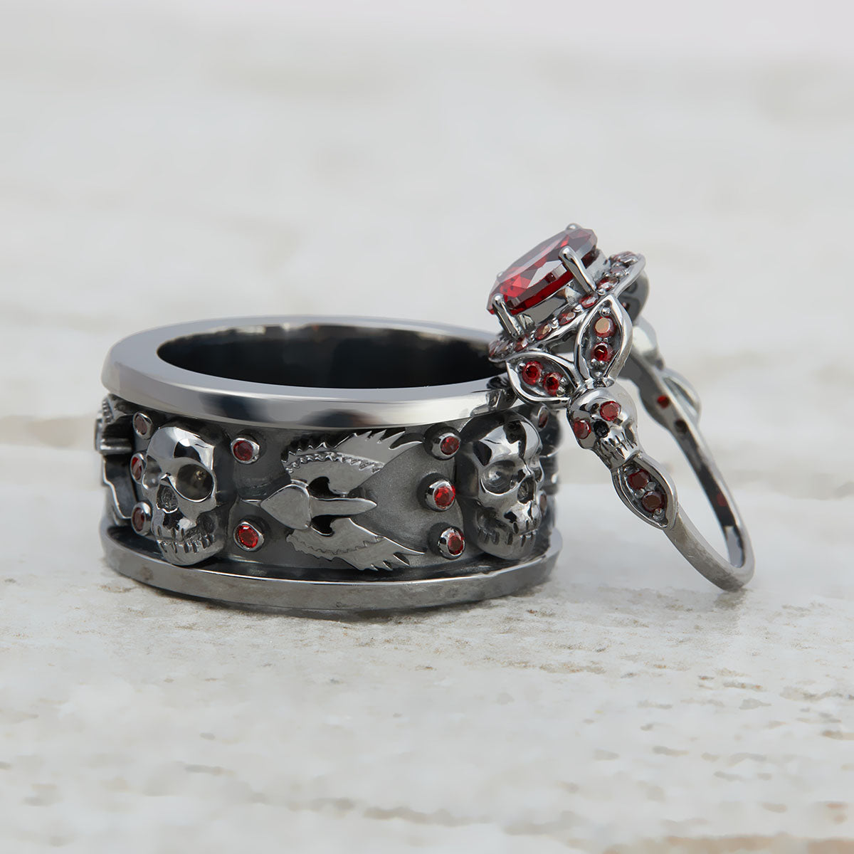 Skull Gothic Wedding Ring Set